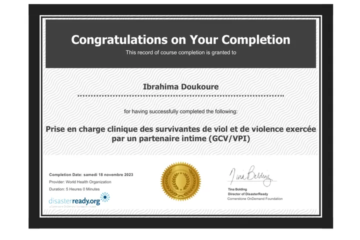 Certificat Prise en charge clinique des survivantes de viol et de violence exercée