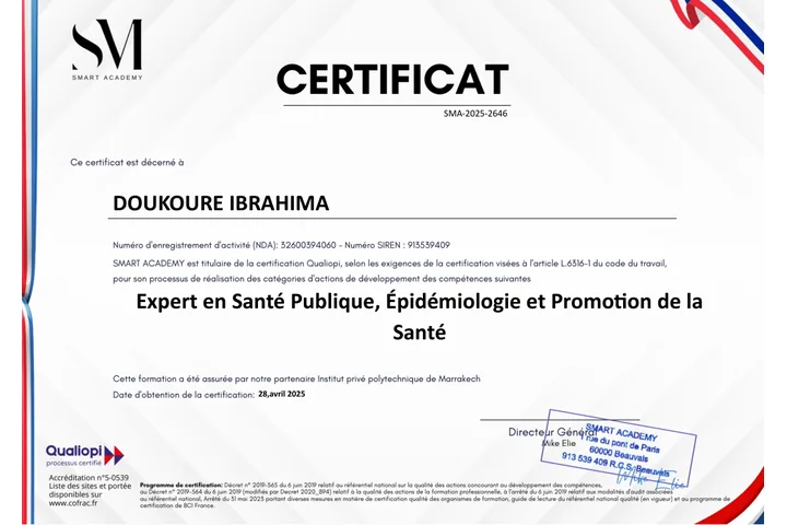 Diplôme Expert en Santé Publique, Épidémiologie et Promo3on de la Santé
