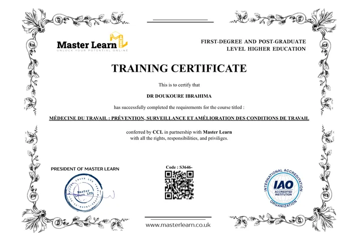 Diplôme Master Learn Médecine de Travail