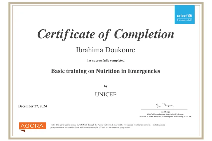 Formation de base sur la nutrition en situation d'urgence