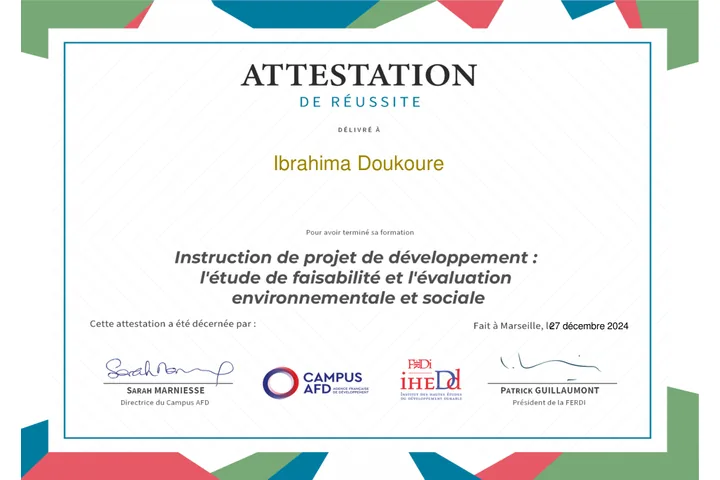 Instruction de projet de développement l'étude de faisabilité et l'évaluation environnementale et sociale de l'Agence Française de Developpement