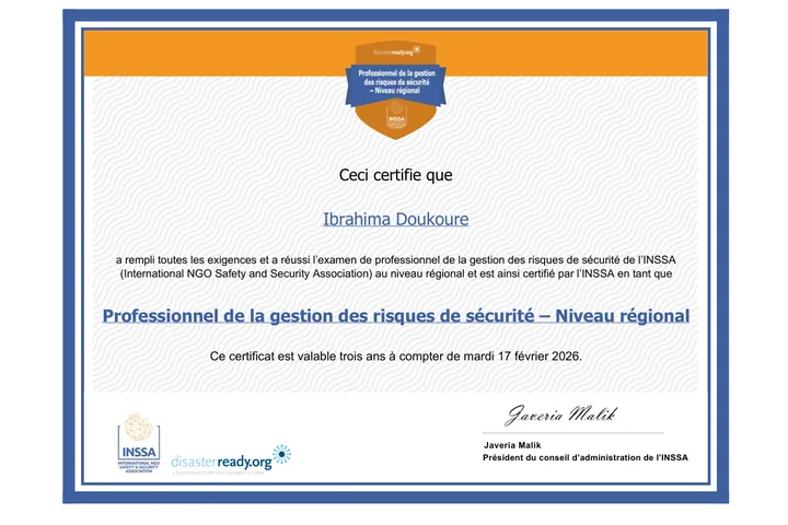 Professionnel de la gestion des risques de sécurité Niveau régional