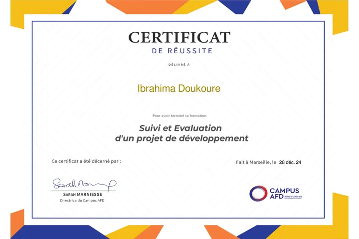 Suivi et Evaluation d'un projet de Developpement de l'Agence Française de Developpement